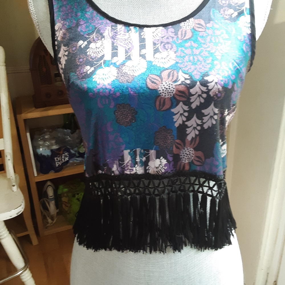 Band of Gypsies sleeveless velvet fringe top